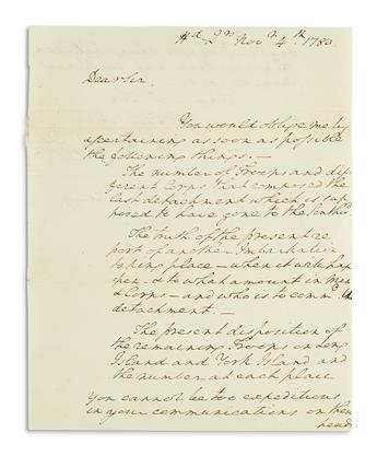(AMERICAN REVOLUTION.) WASHINGTON, GEORGE. Autograph Letter Signed, G:Washington, as Commander-in-Chief, to Benjamin Tallmadge, reque